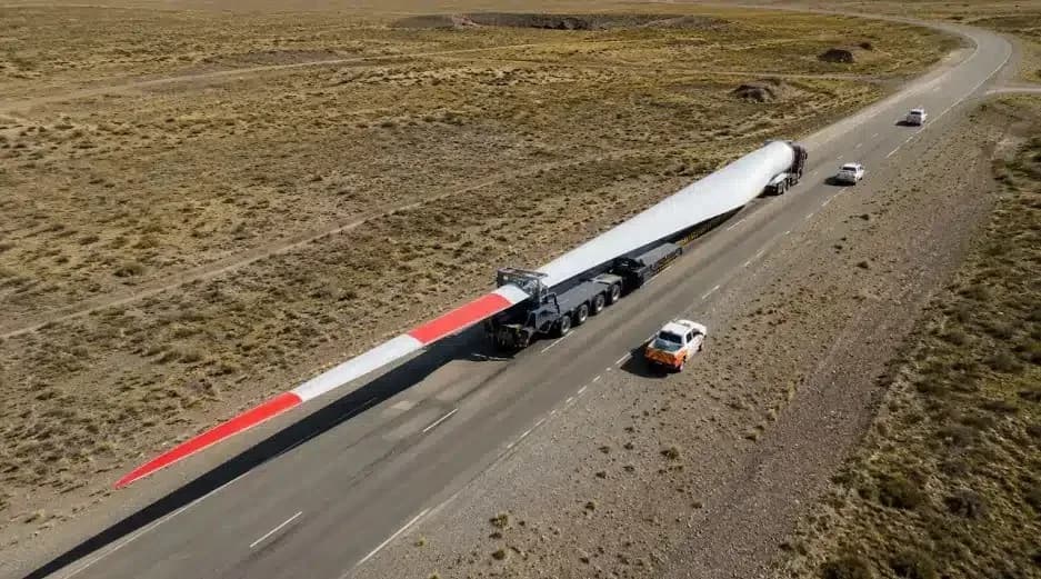 Traslado de componentes eólicos a Olavarría: 29 aerogeneradores