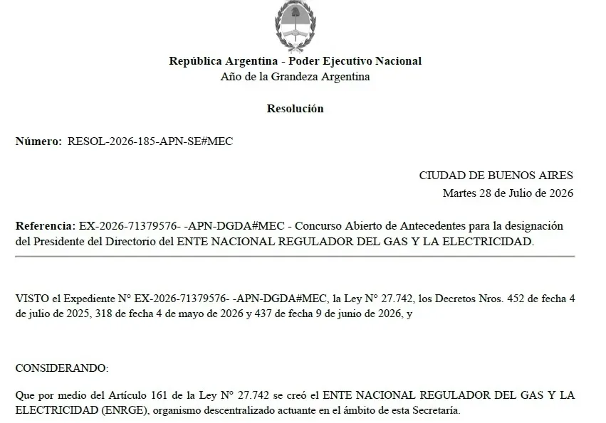 Energía convoca a concurso para presidente del Enrege